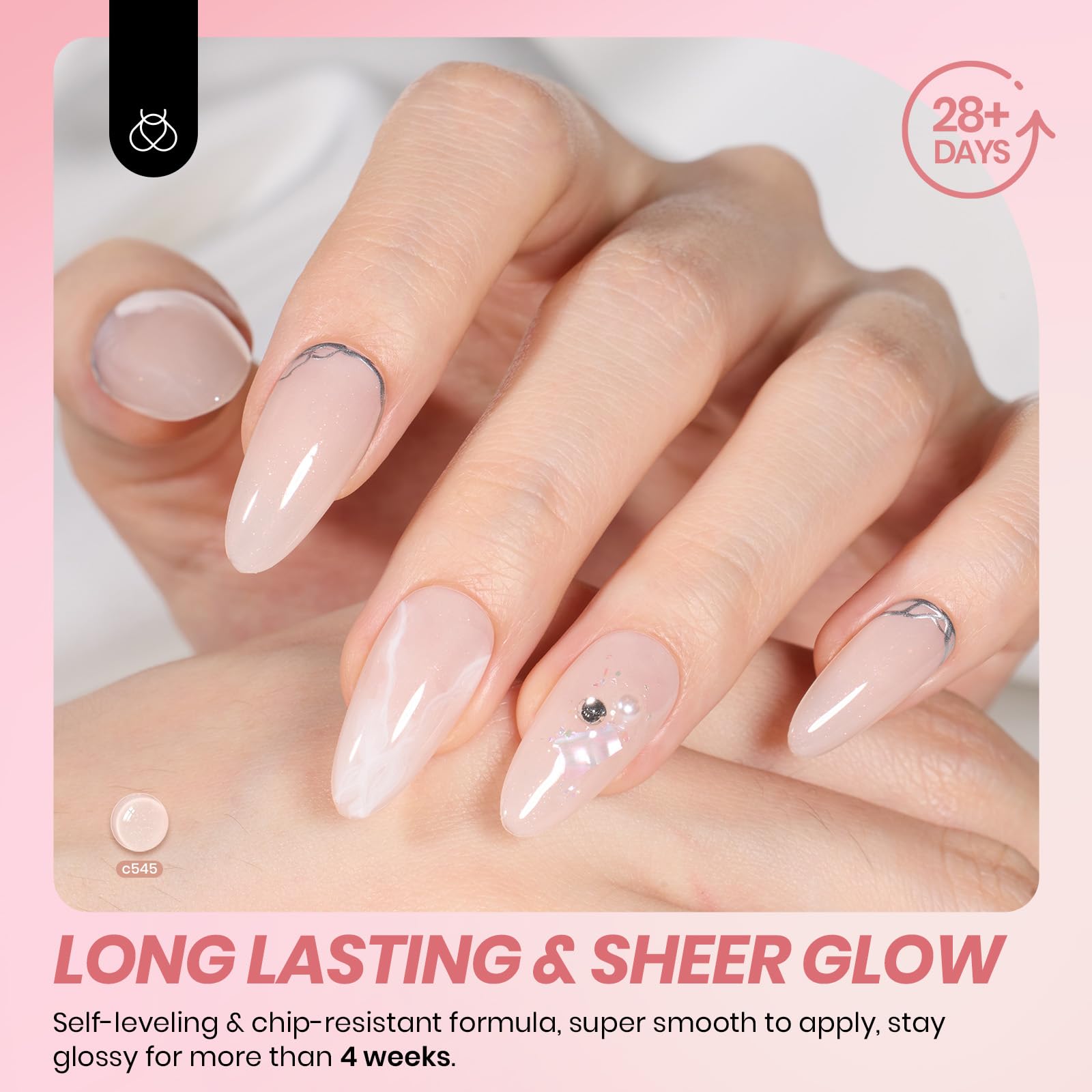 Close up of translucent jelly gel polish on nails