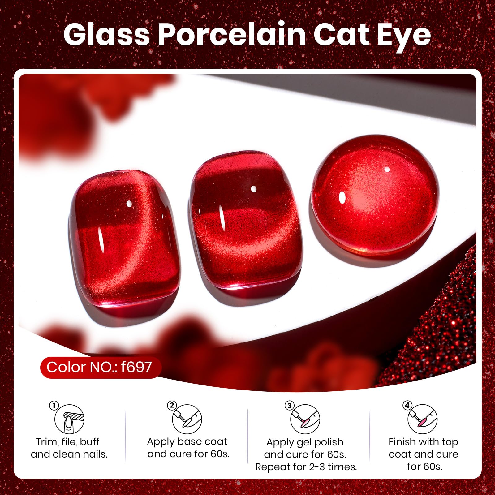 Beetles gel polish ruby red cat eye magnetic effect sample