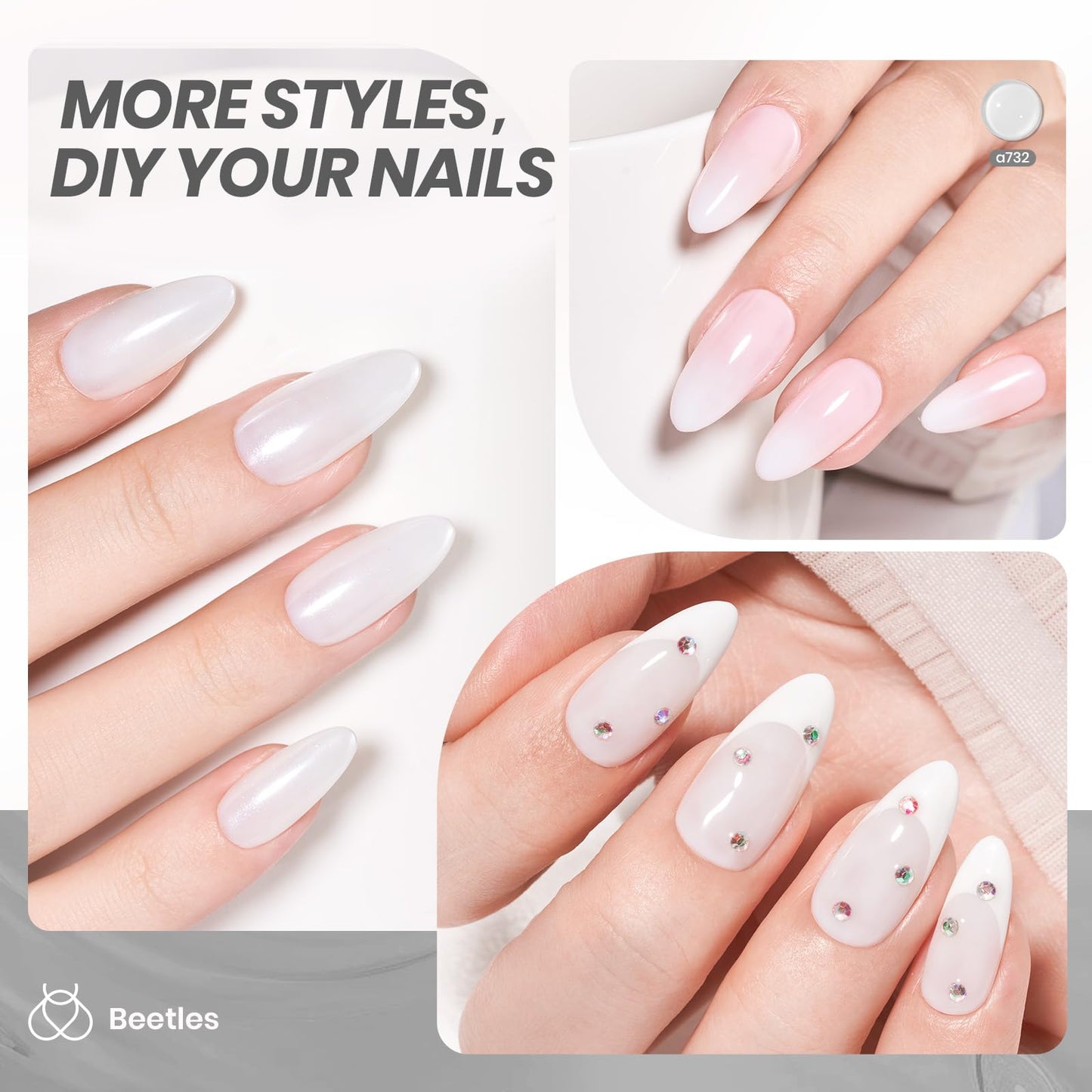 Nail art design using beetles milky white gel polish