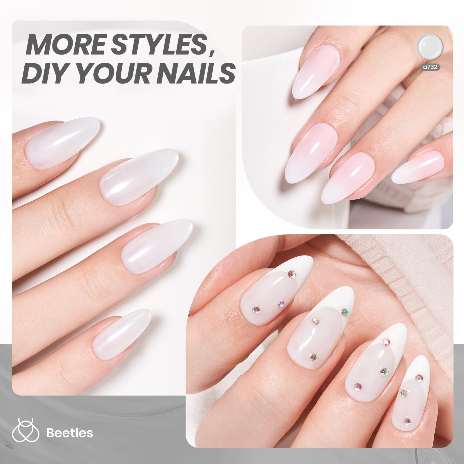 Nail art design using beetles milky white gel polish