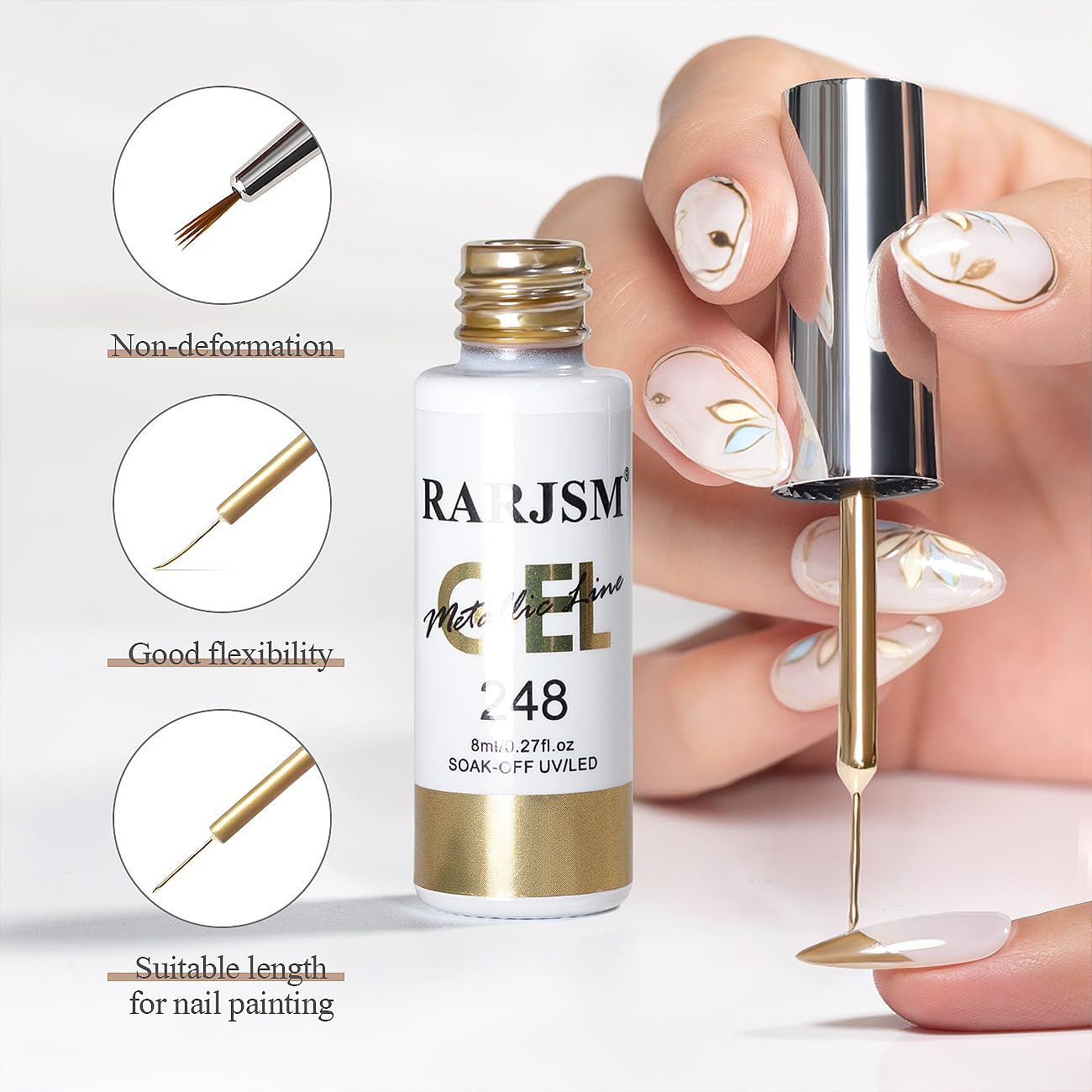 Professional nail art created with Rarjsm metallic liner gel