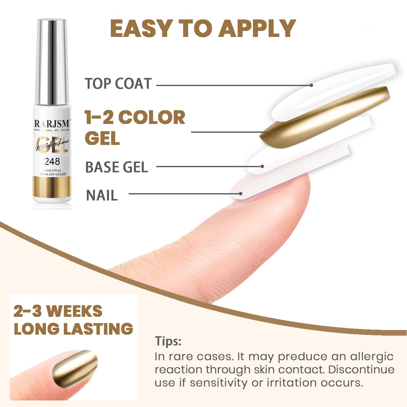 Authentic Rarjsm metallic nail art gel set 8ml bottles