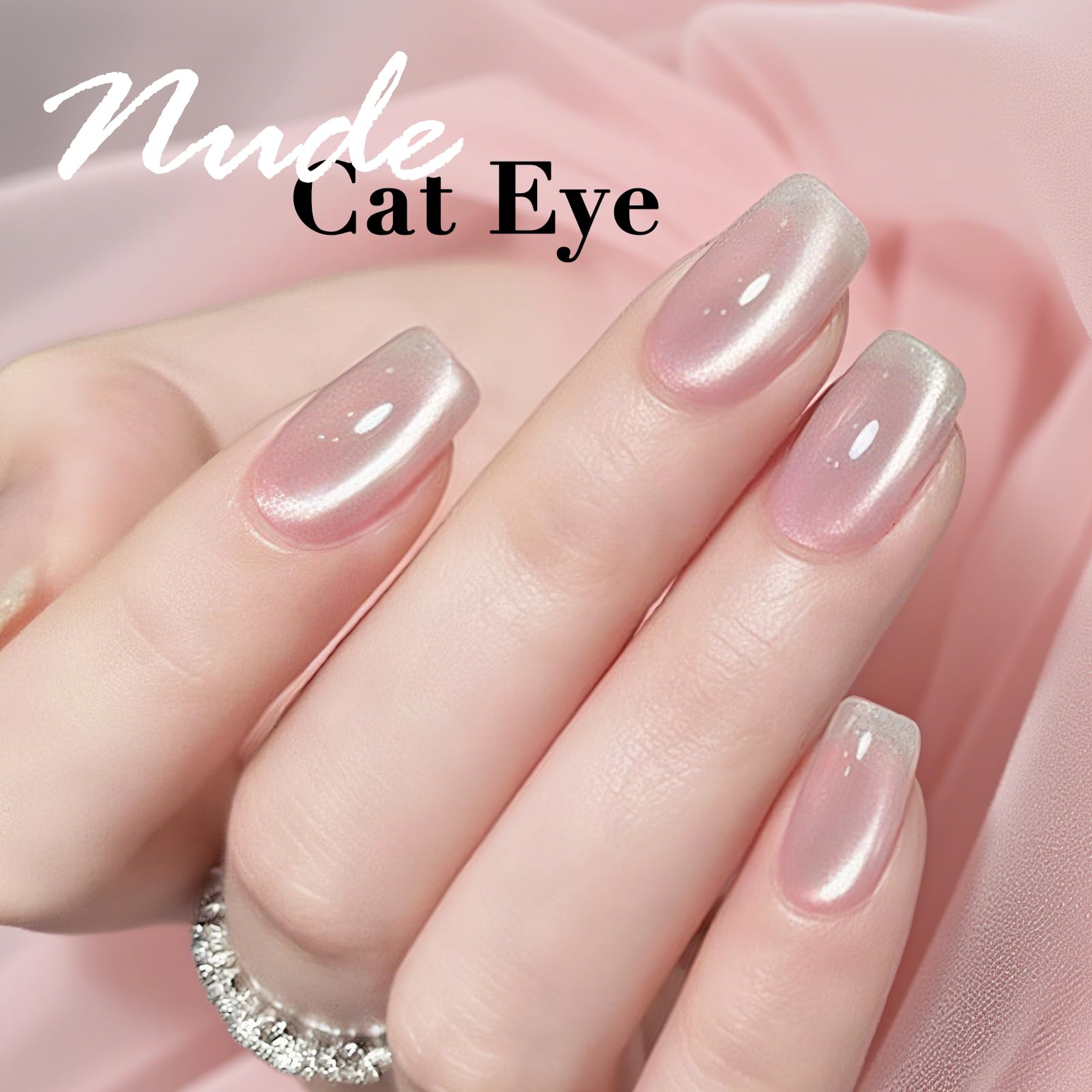 Close up of 3D magnetic cat-eye nail art design