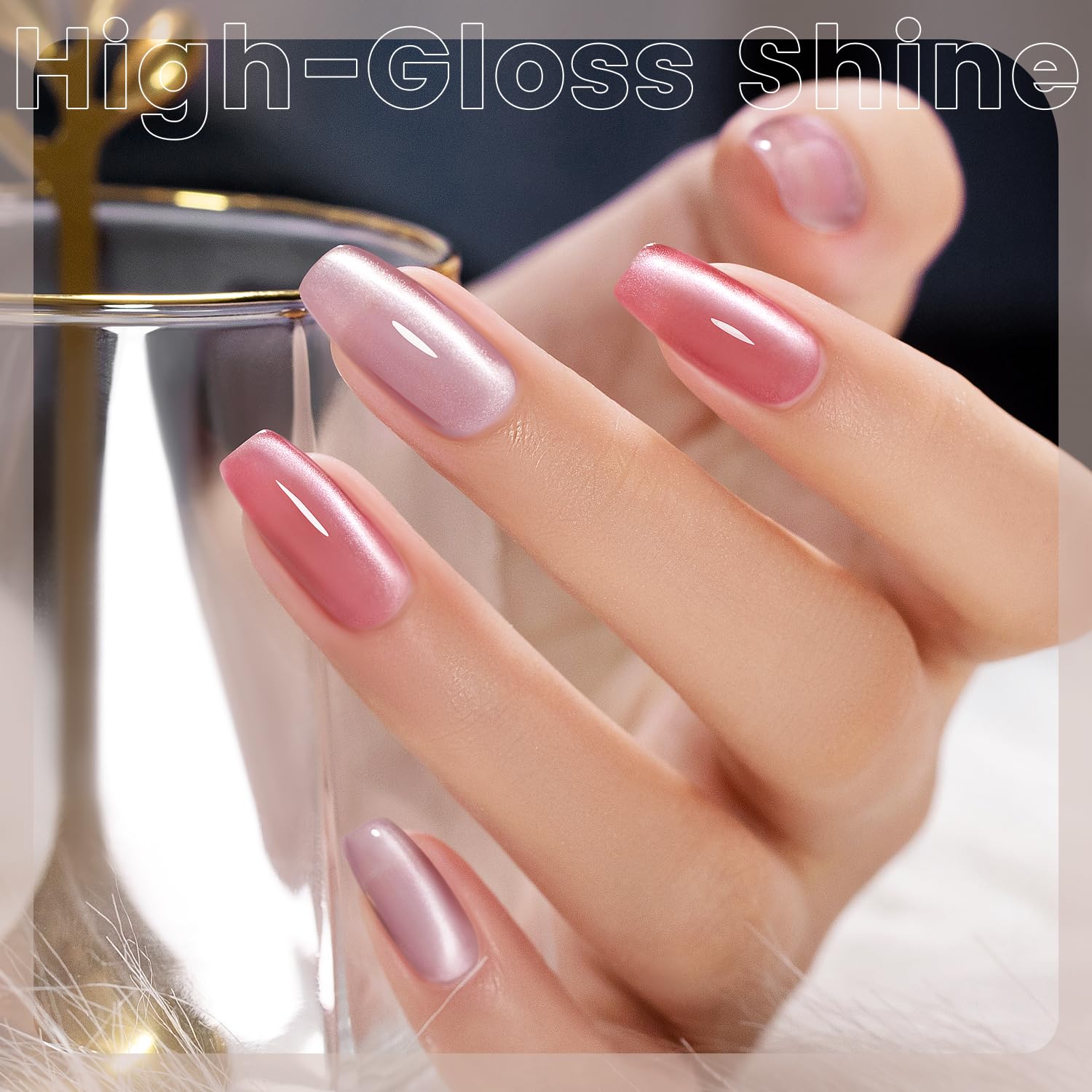 Six bottles of Rarjsm glitter gel polish with magnetic wand