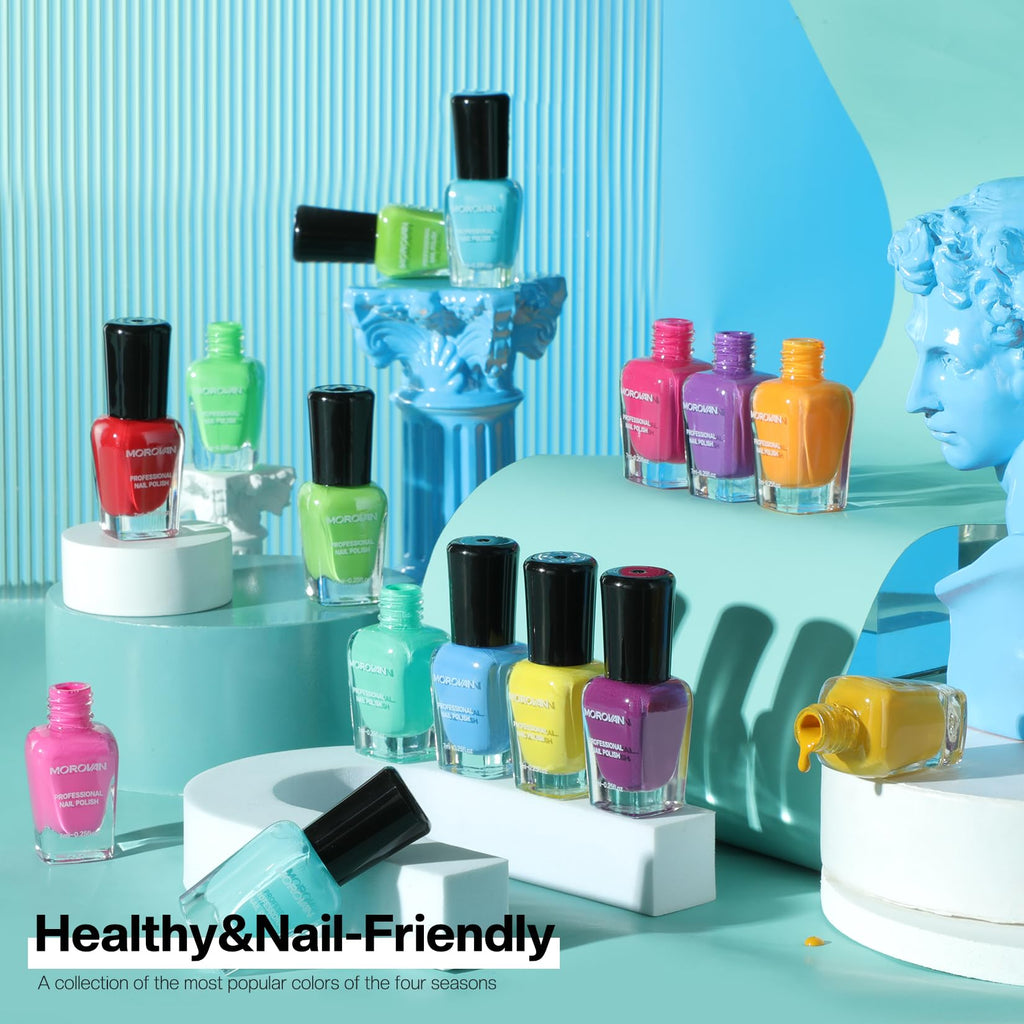 Individual 8 milliliter bottle of Morovan nail polish close-up