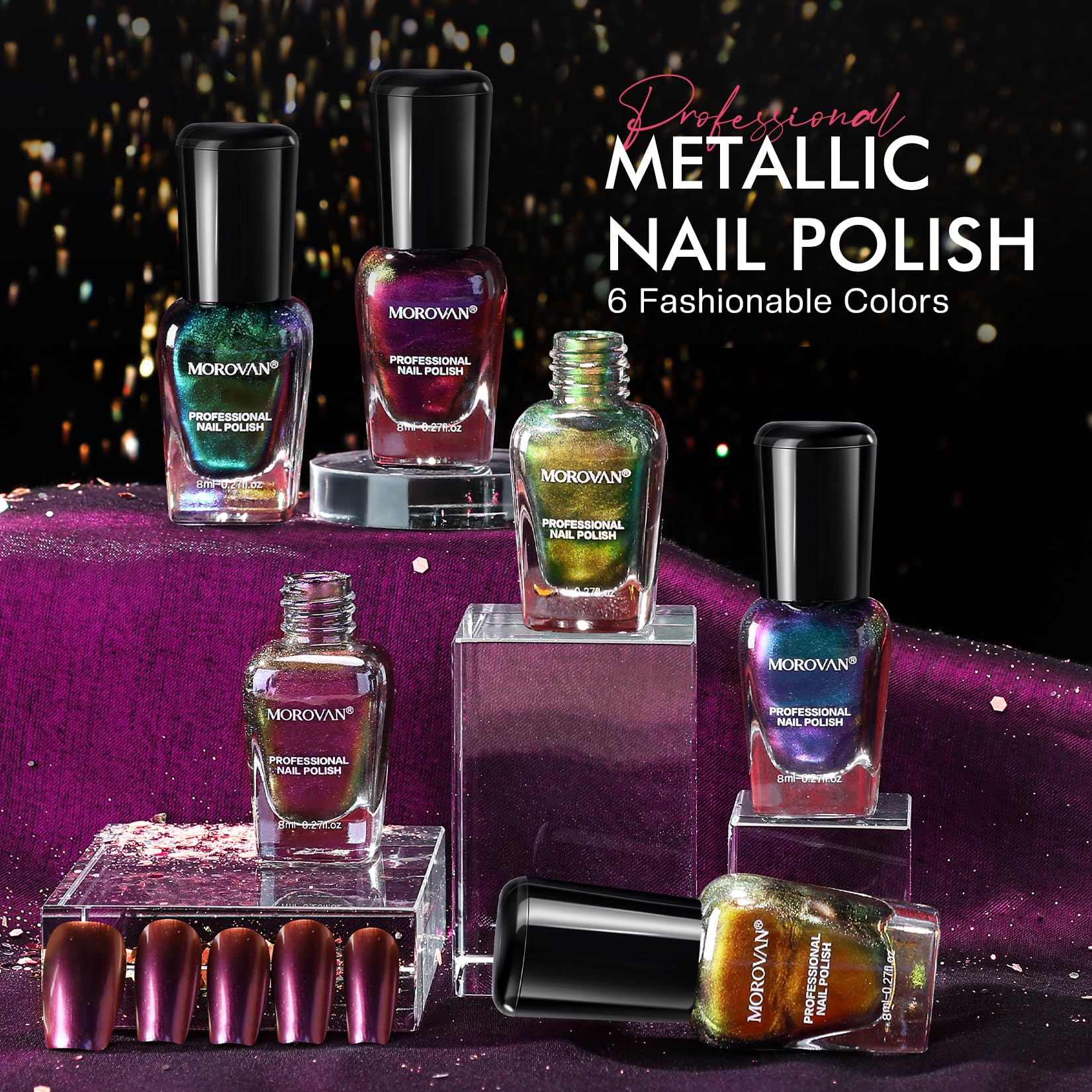 Close up of Morovan chameleon nail polish color shift effect