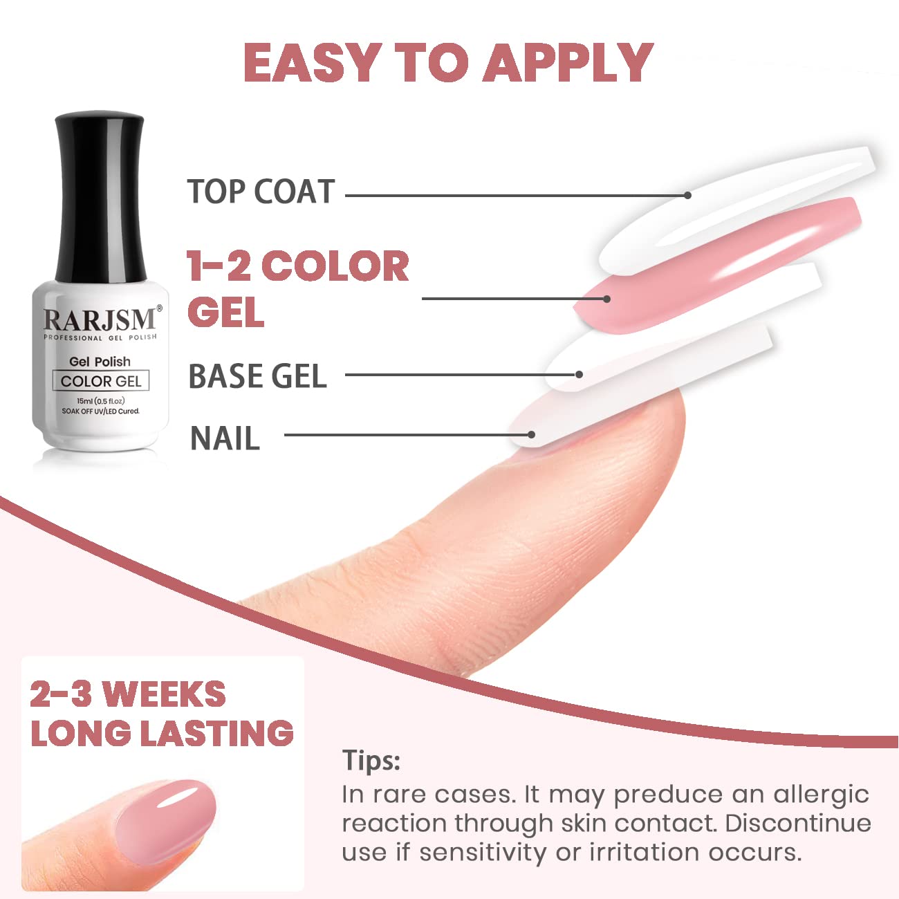 Rarjsm rose pink gel polish for home salon use