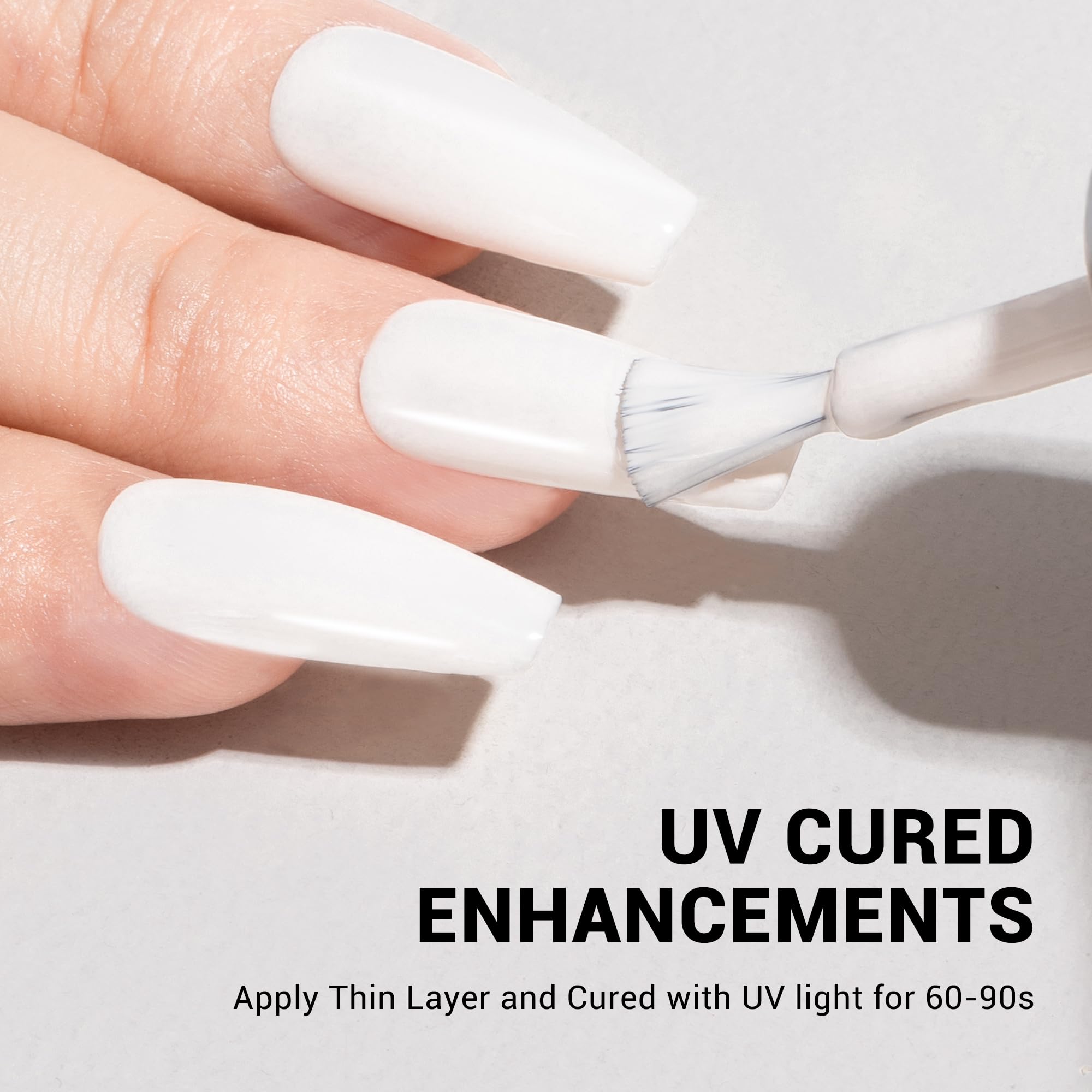 Hand model showing professional white manicure with MelodySusie gel