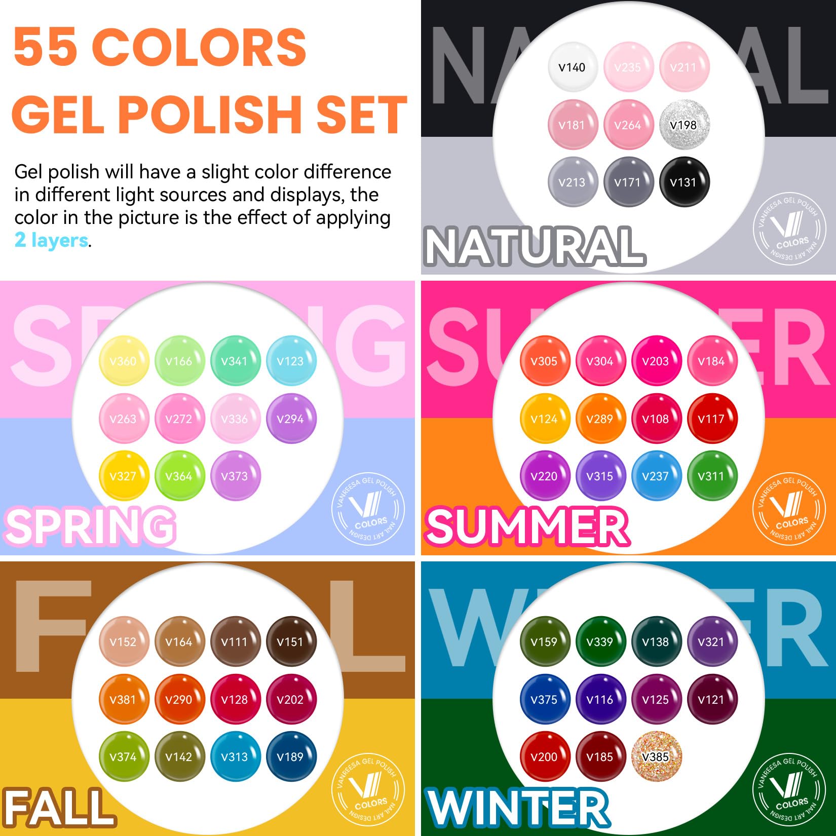 Vanreesa gel nail polish collection with base and top coats