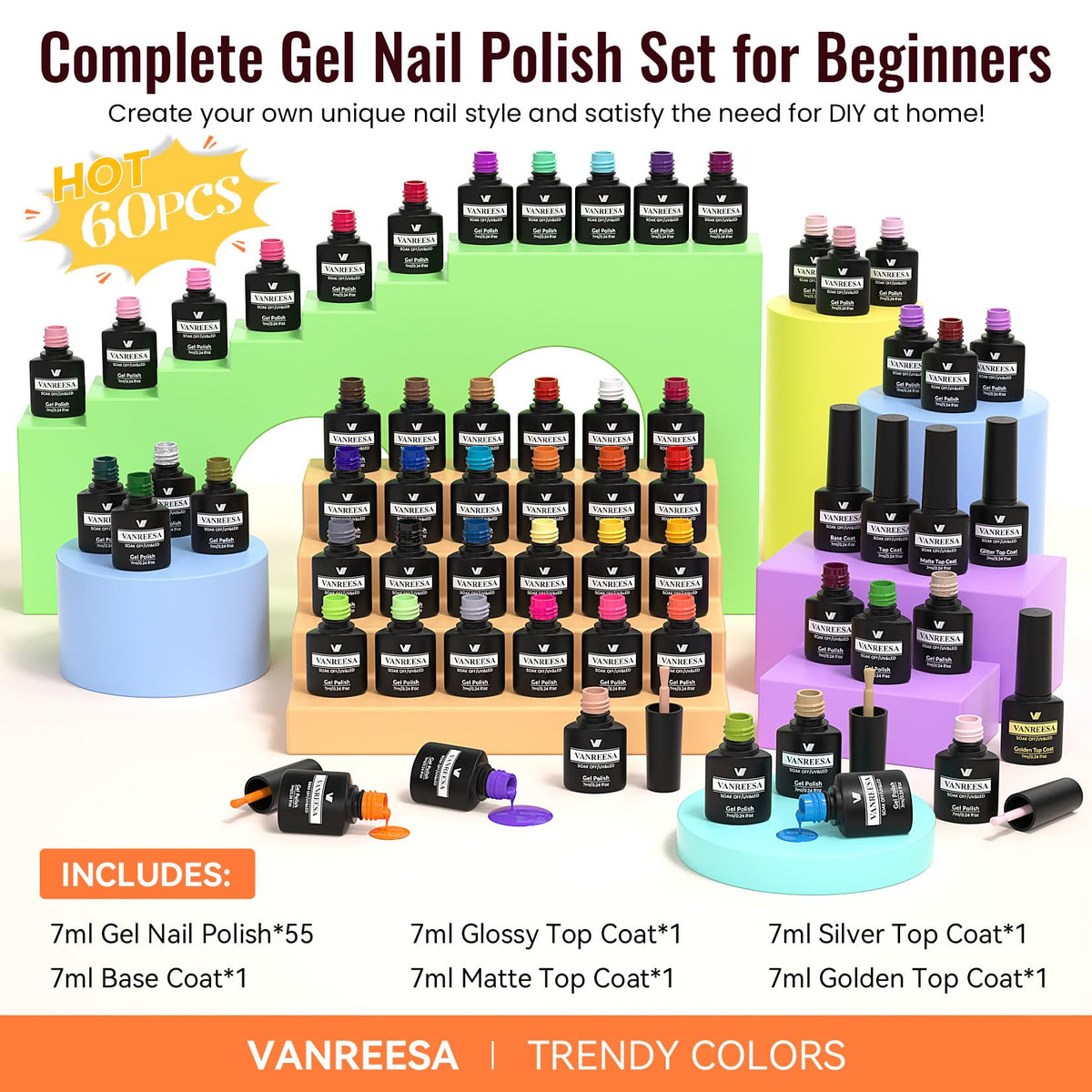 Vanreesa gel polish colorful shades display