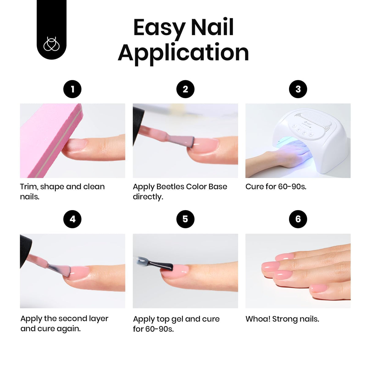 Lifestyle shot of finished neutral pink gel nails under lighting
