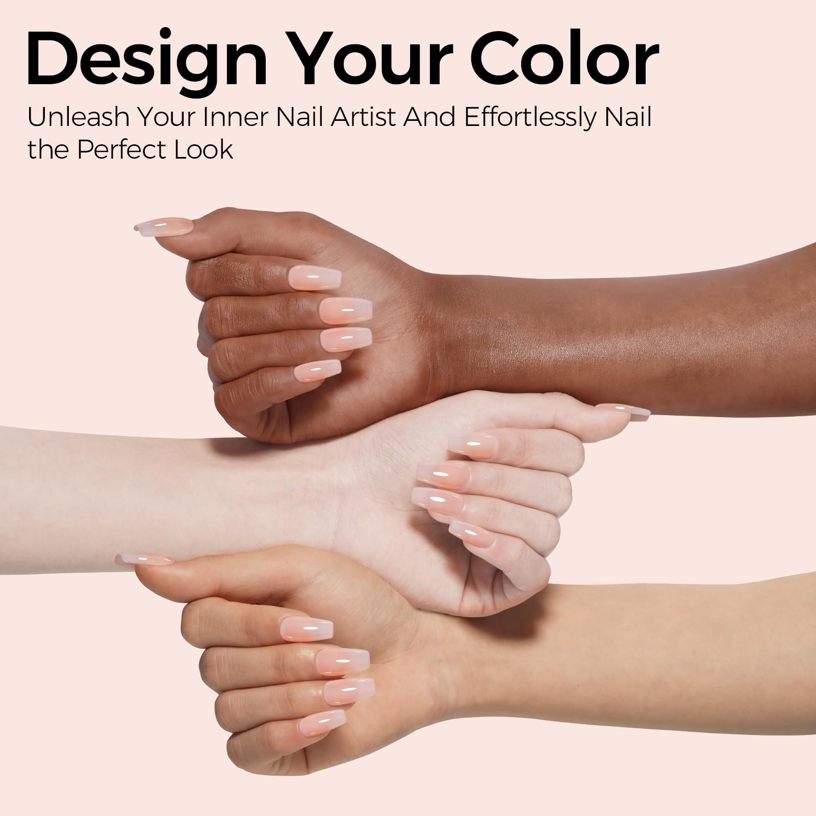 Tomicca light nude gel polish swatch on fingernails
