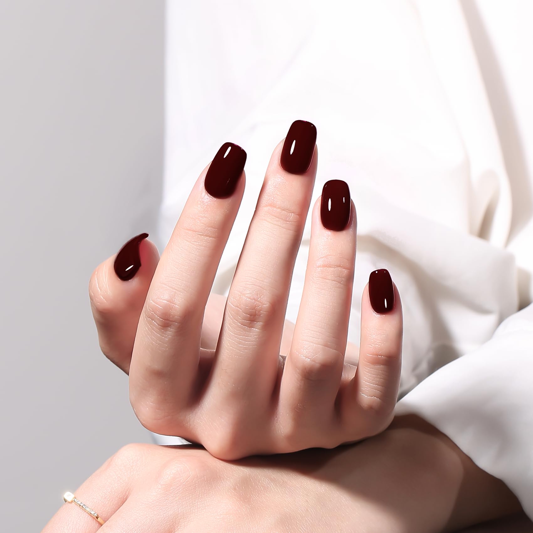 Professional salon quality deep red gel manicure