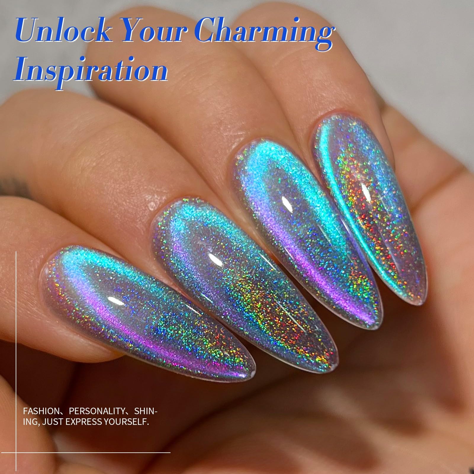 Holographic rainbow effect on nails using Born Pretty gel