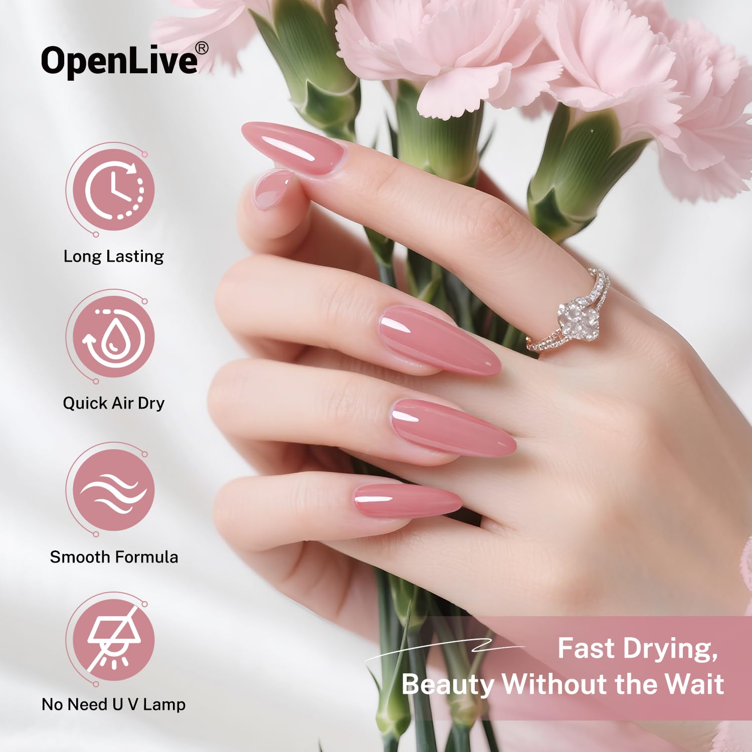 Close up of OpenLive light pink nail polish texture