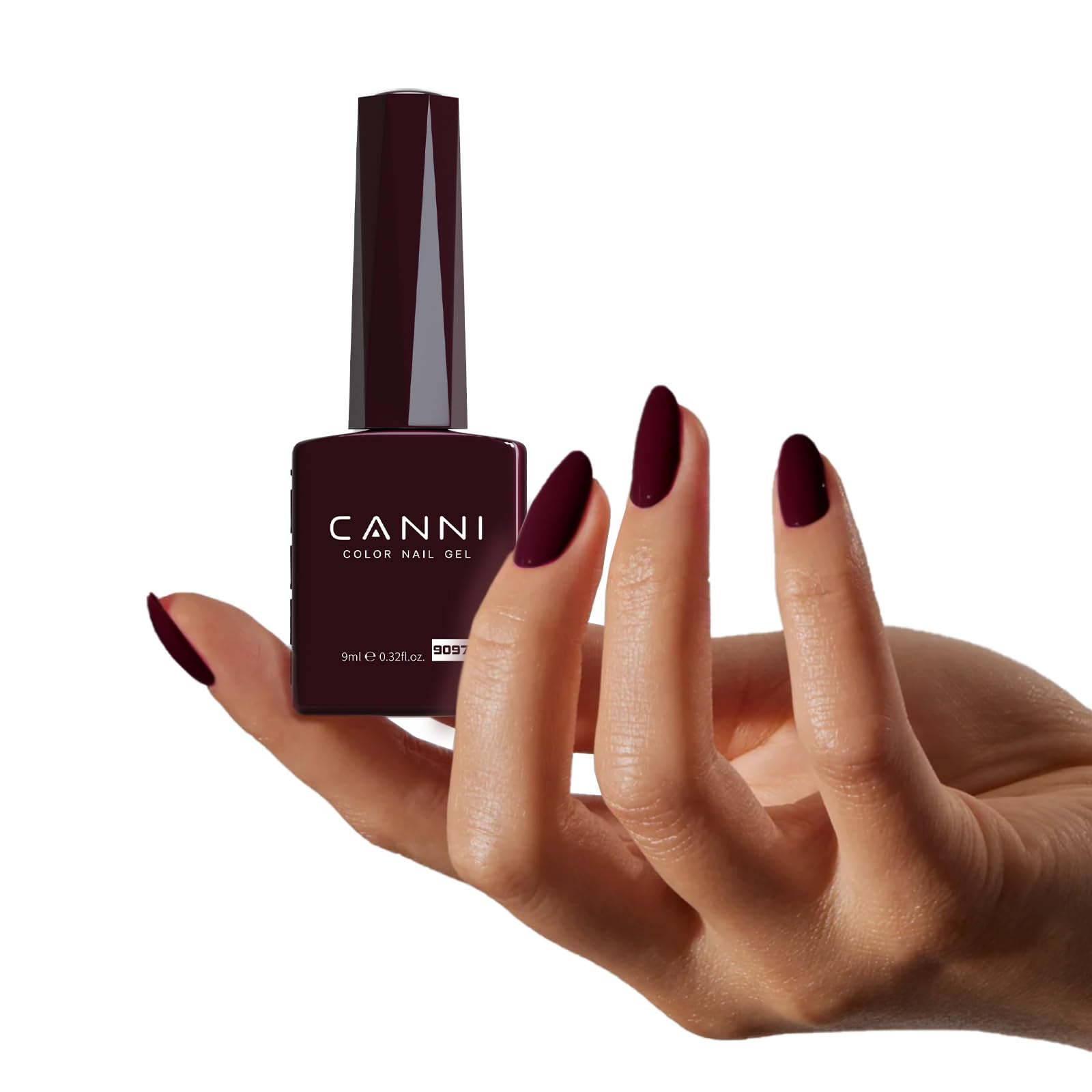 Top view of Canni burgundy red nail varnish
