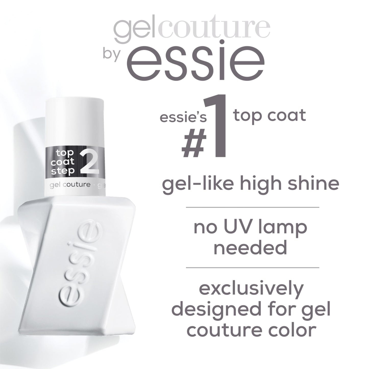 Side profile of Essie Gel Couture Top Coat bottle