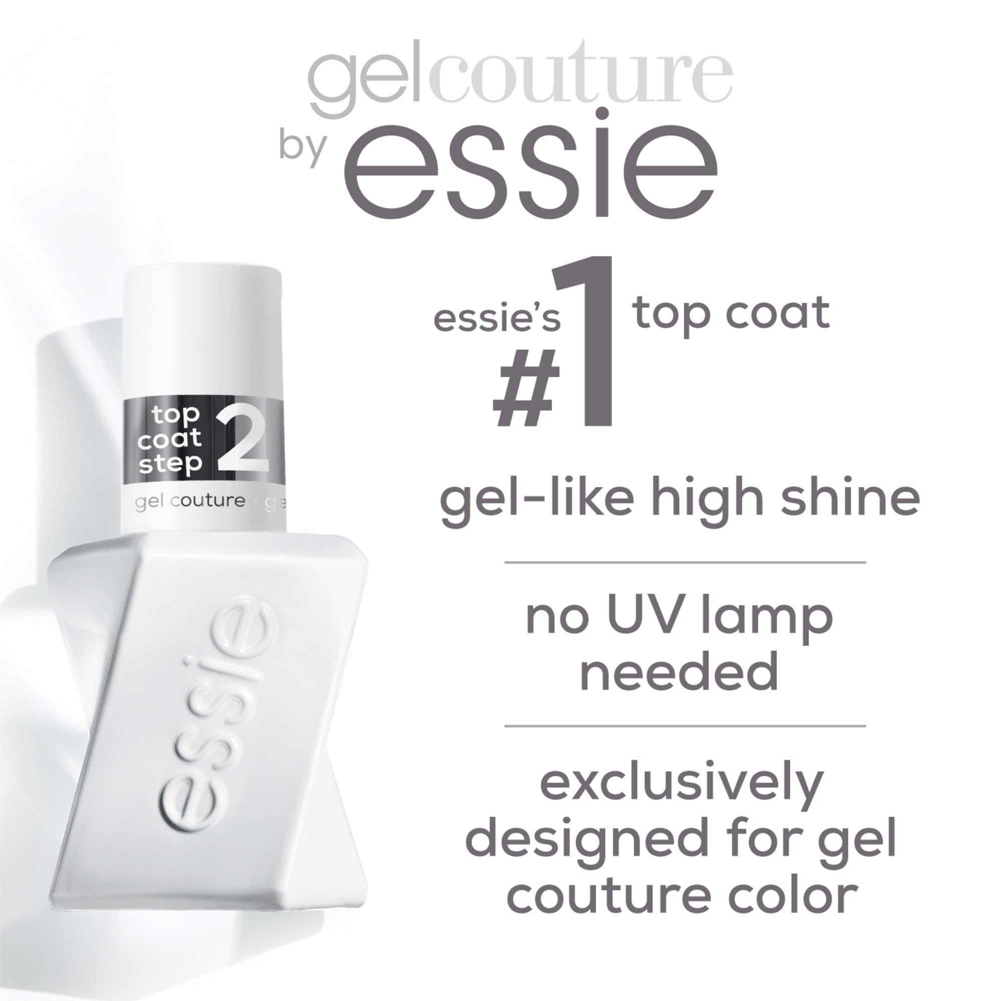 Side profile of Essie Gel Couture Top Coat bottle