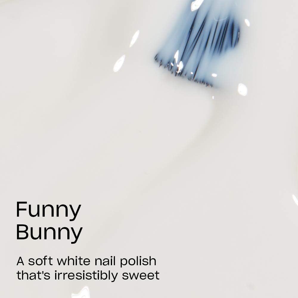 Close up of OPI Funny Bunny soft white nail polish texture