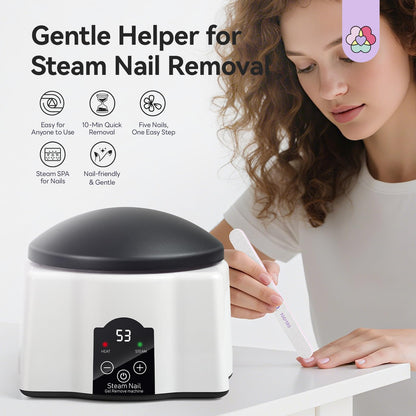 Saviland steam gel polish remover machine with fingers inserted in slots for removal