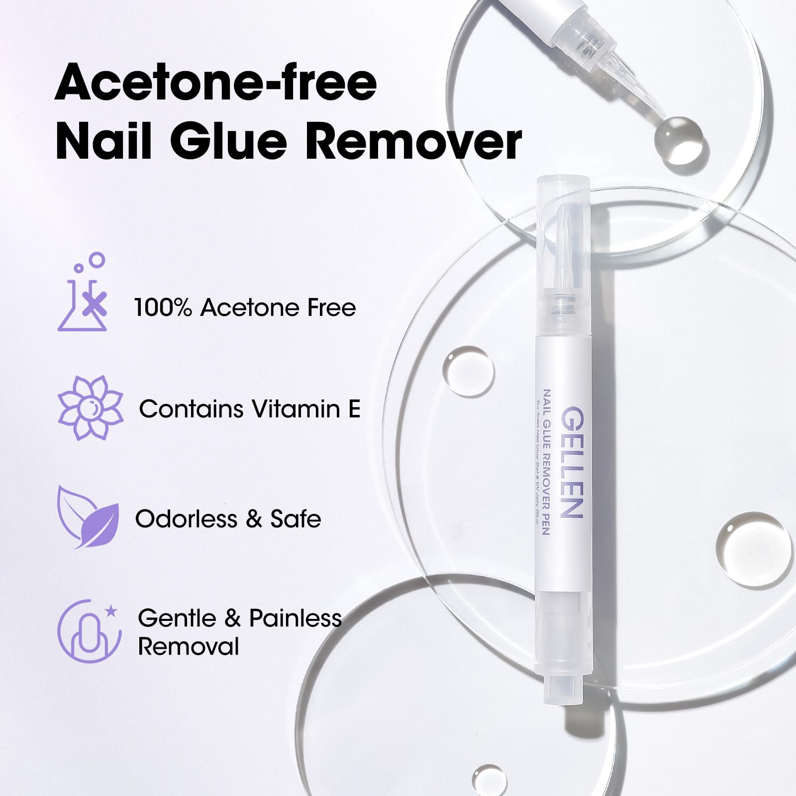 Gellen professional false nail adhesive dissolving liquid being applied directly onto nail tips