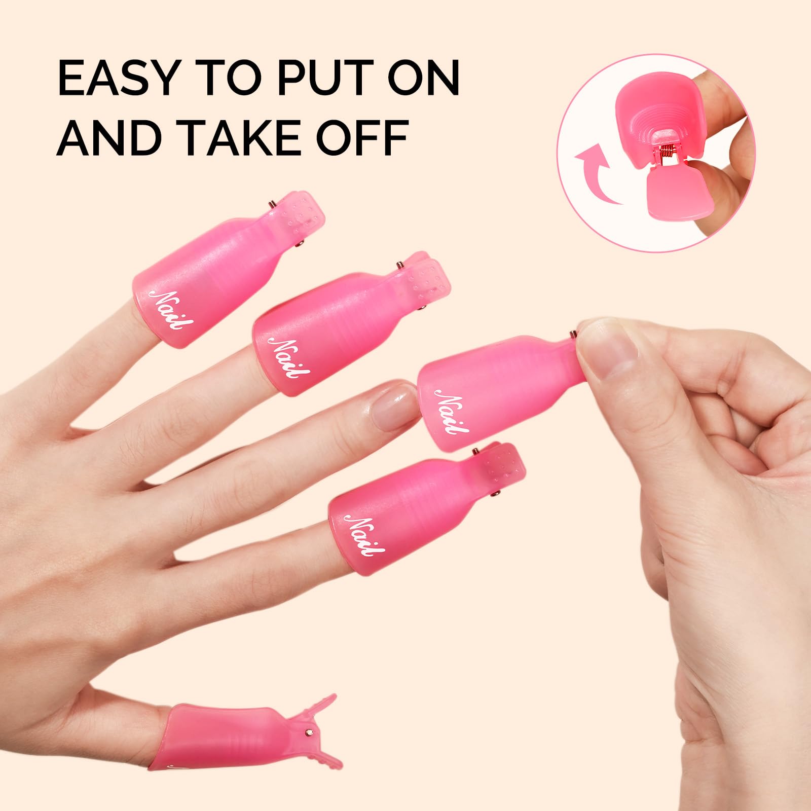 Pink and purple gel polish soak off clips for fingers