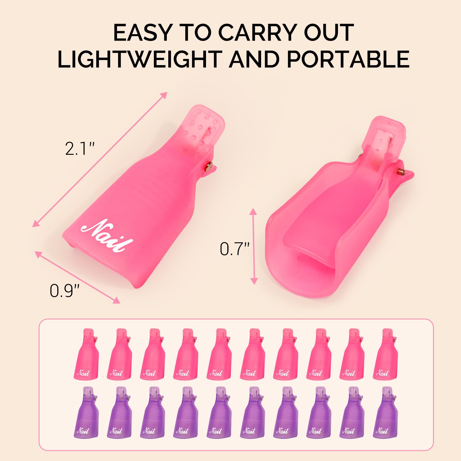 Top view of 20 piece nail polish remover cap clips