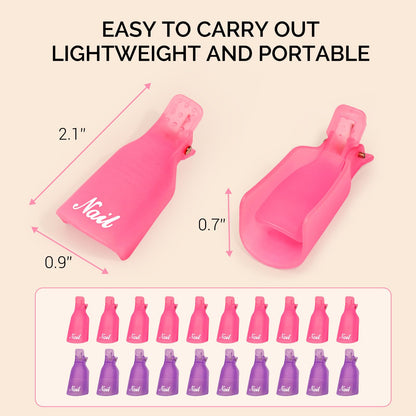 Top view of 20 piece nail polish remover cap clips