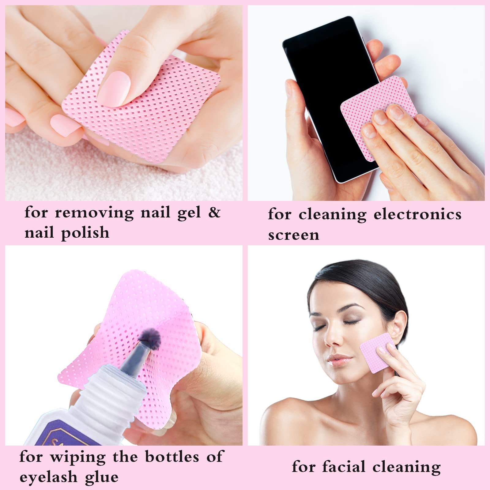 Manicurist using an alcohol soaked pink wipe to cleanse a gel nail top coat after curing.