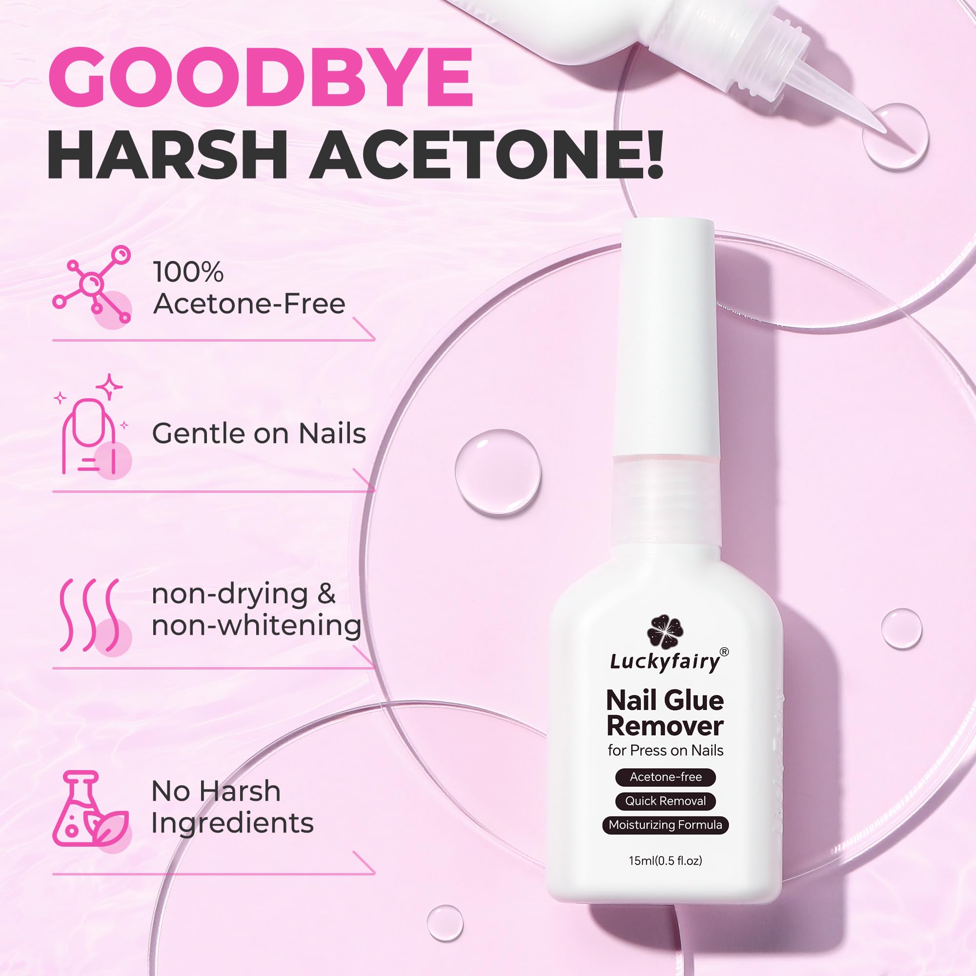Close up of Luckyfairy nail glue remover angle-tip applicator