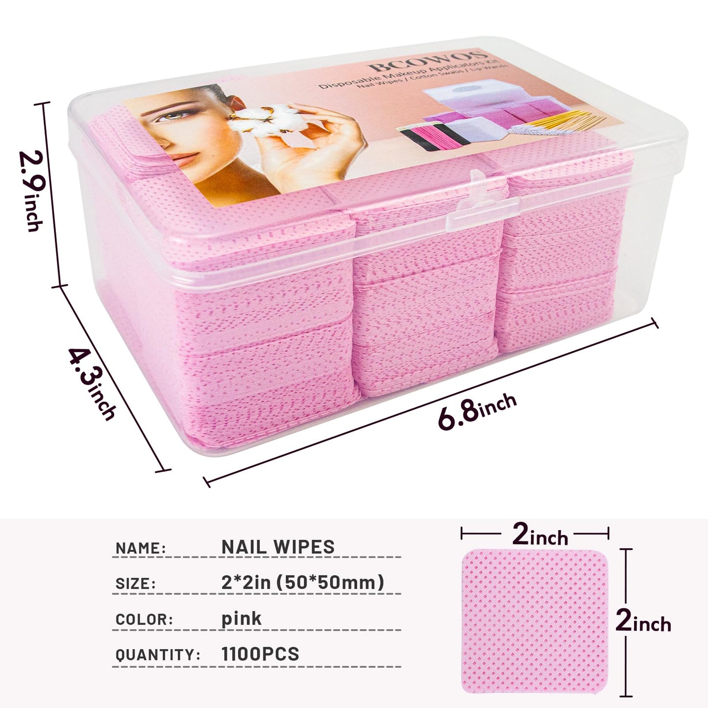 Bcowos professional nail art preparation wipes package layout on a clean white salon countertop.