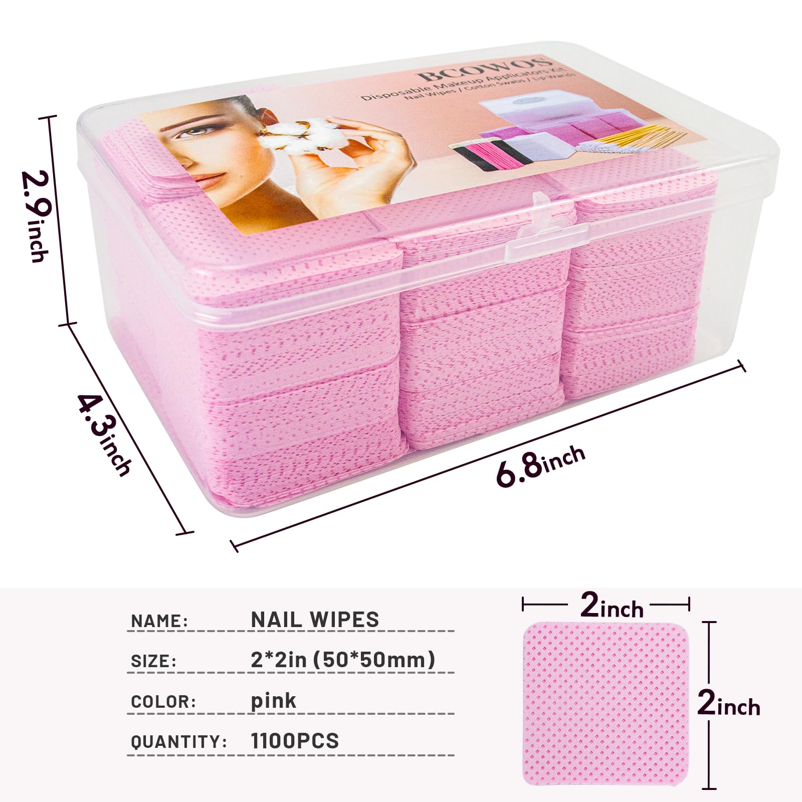 Bcowos professional nail art preparation wipes package layout on a clean white salon countertop.