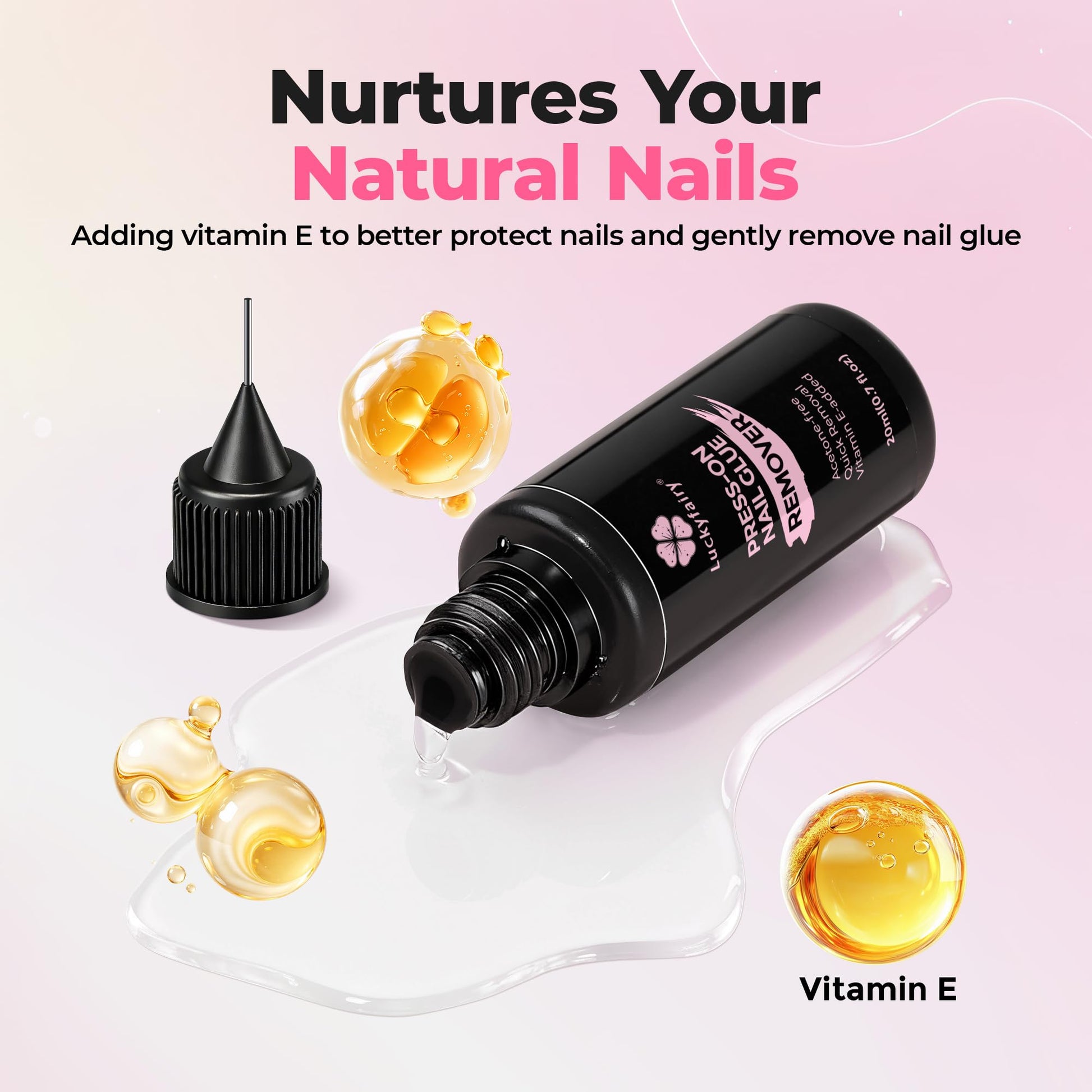 Luckyfairy nail glue remover bottle with ingredient details