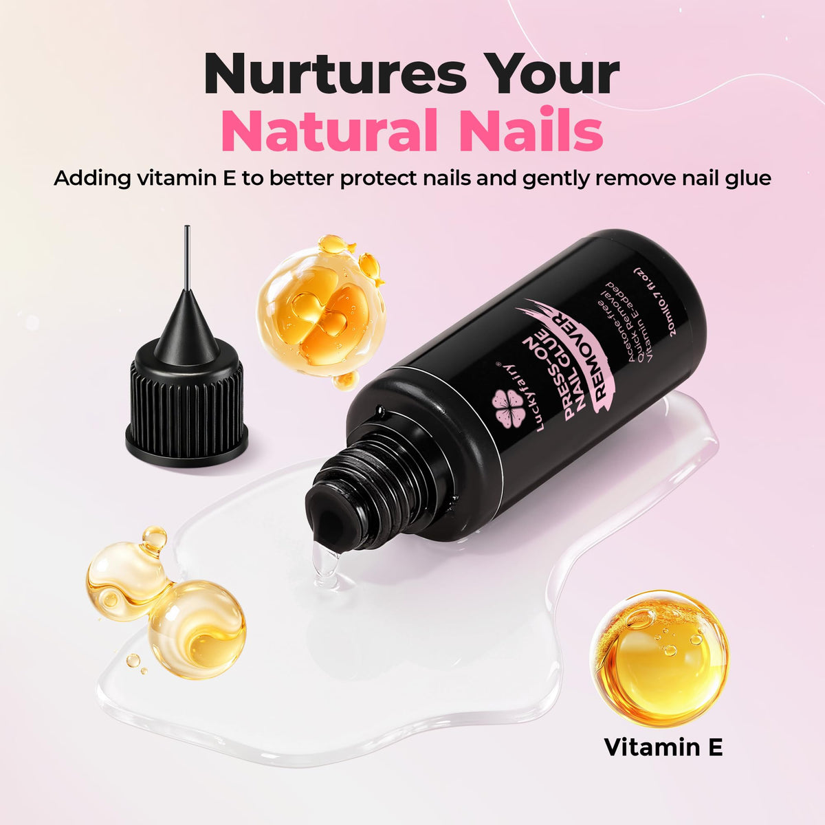 Side profile of Luckyfairy nail glue remover bottle