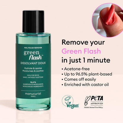 Manucurist acetone free plant based gel polish remover bottle showing the biological ingredients label