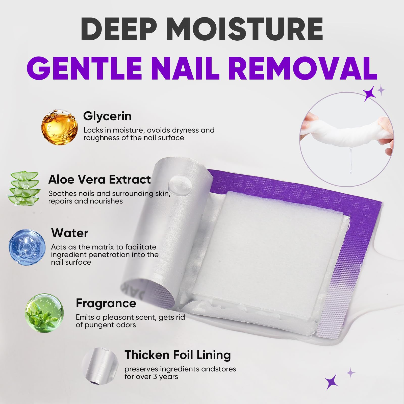 Individual packaging of Oakdolche nail polish remover wipes