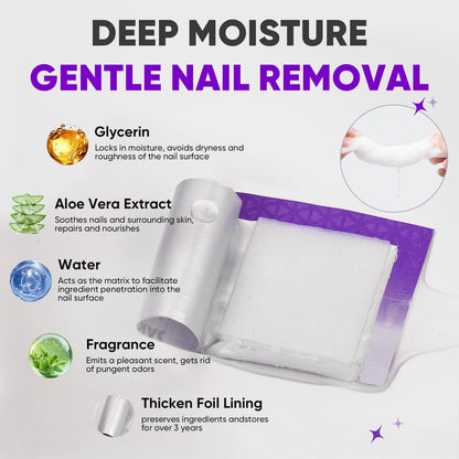Individual packaging of Oakdolche nail polish remover wipes