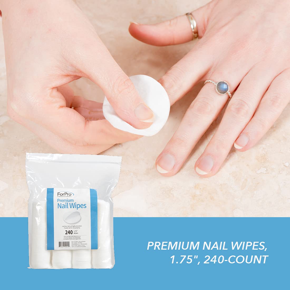 ForPro premium cotton nail wipes being used with acetone to clean nail polish