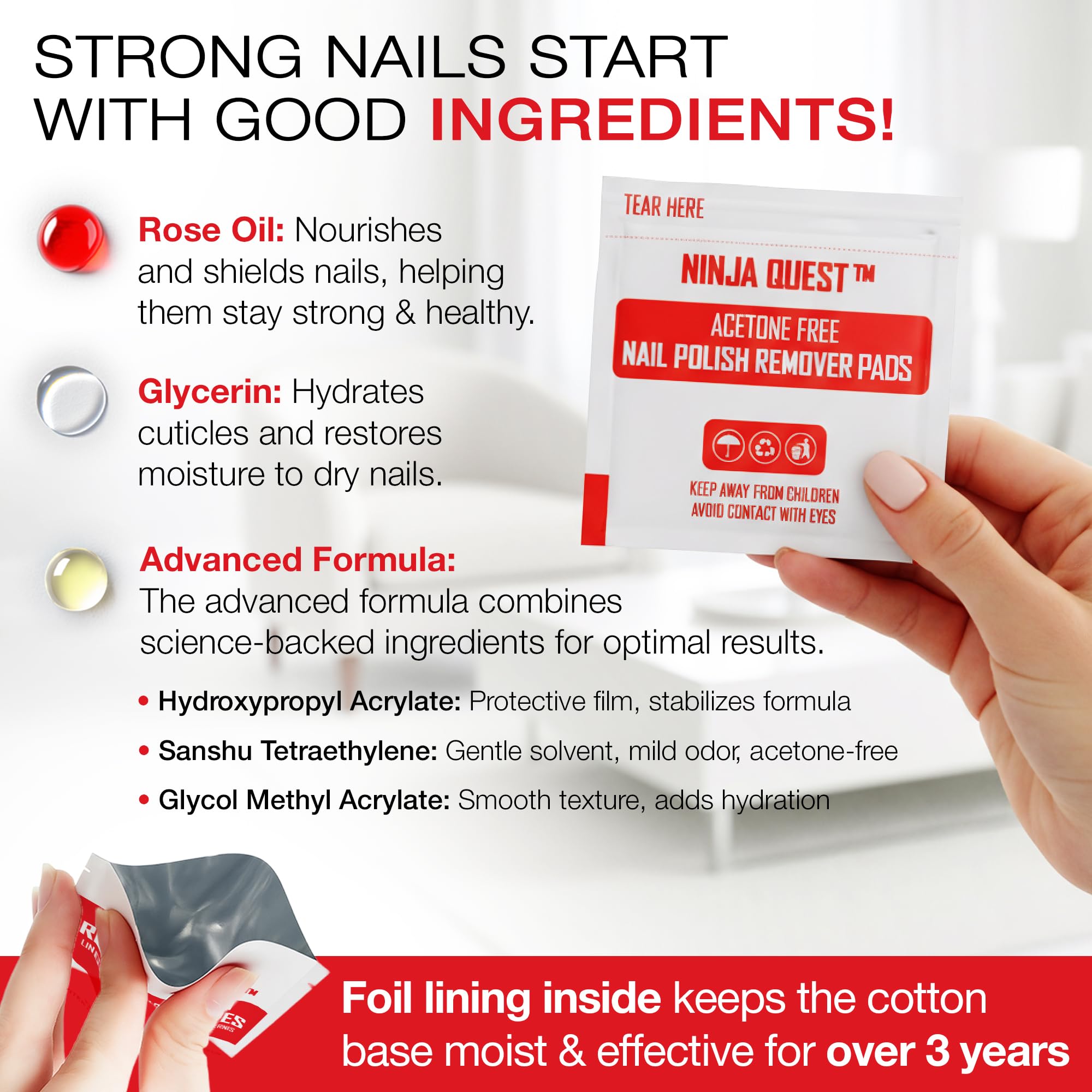 Close up of an open non toxic travel pad removing pink nail polish