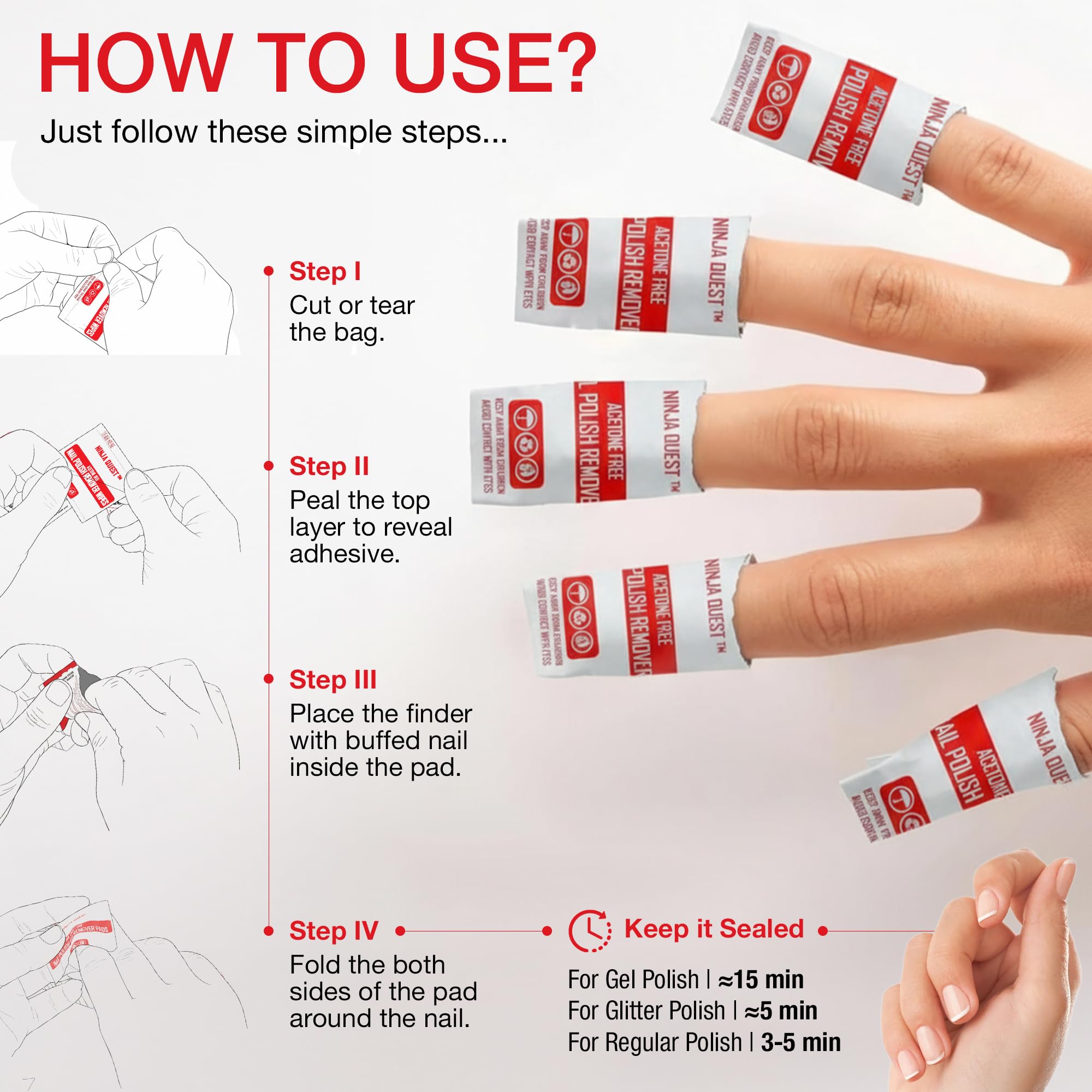 Acetone free nail wipes showing compact size alongside a travel purse