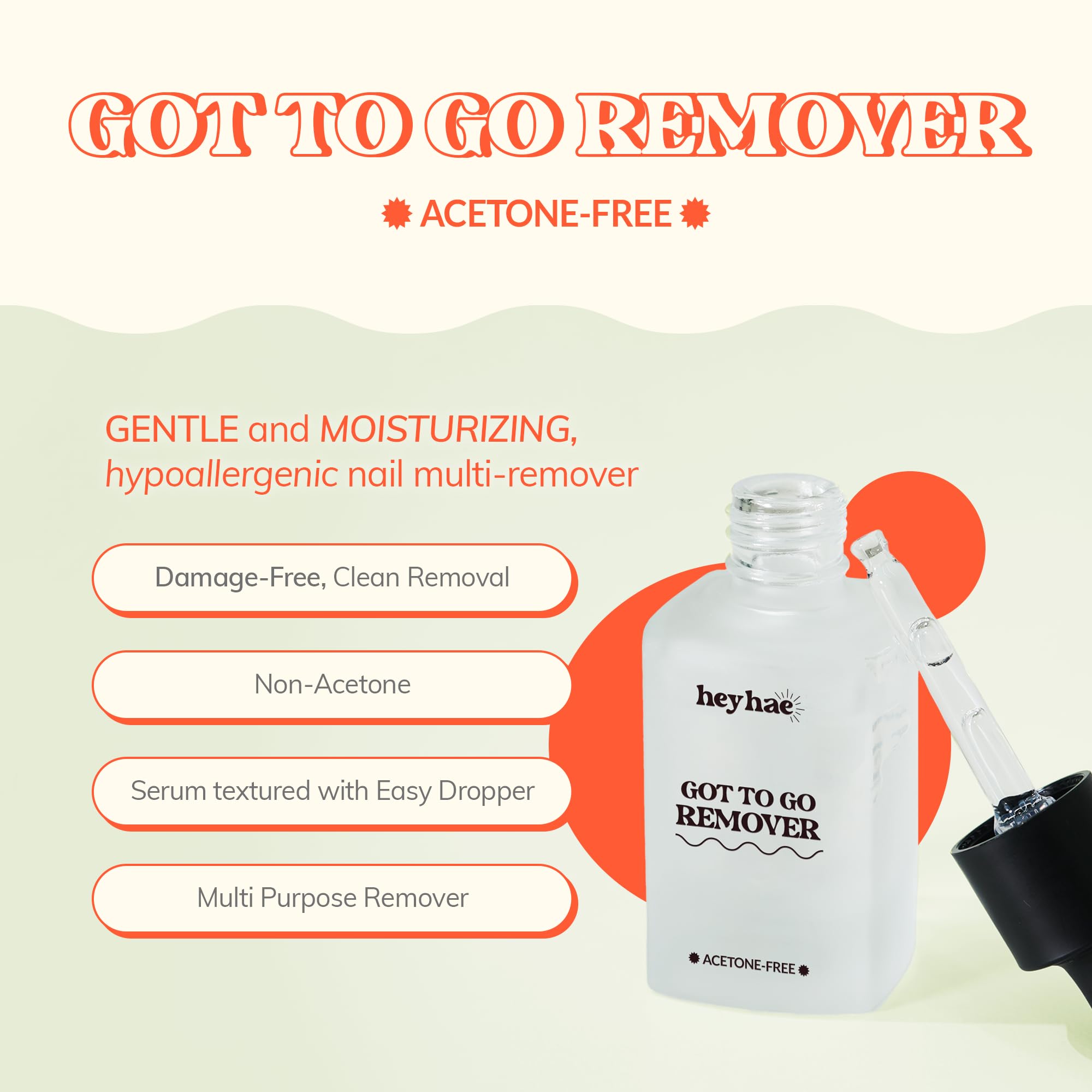 Heyhae gel nail remover serum being applied directly along the cuticle line for damage free removal.