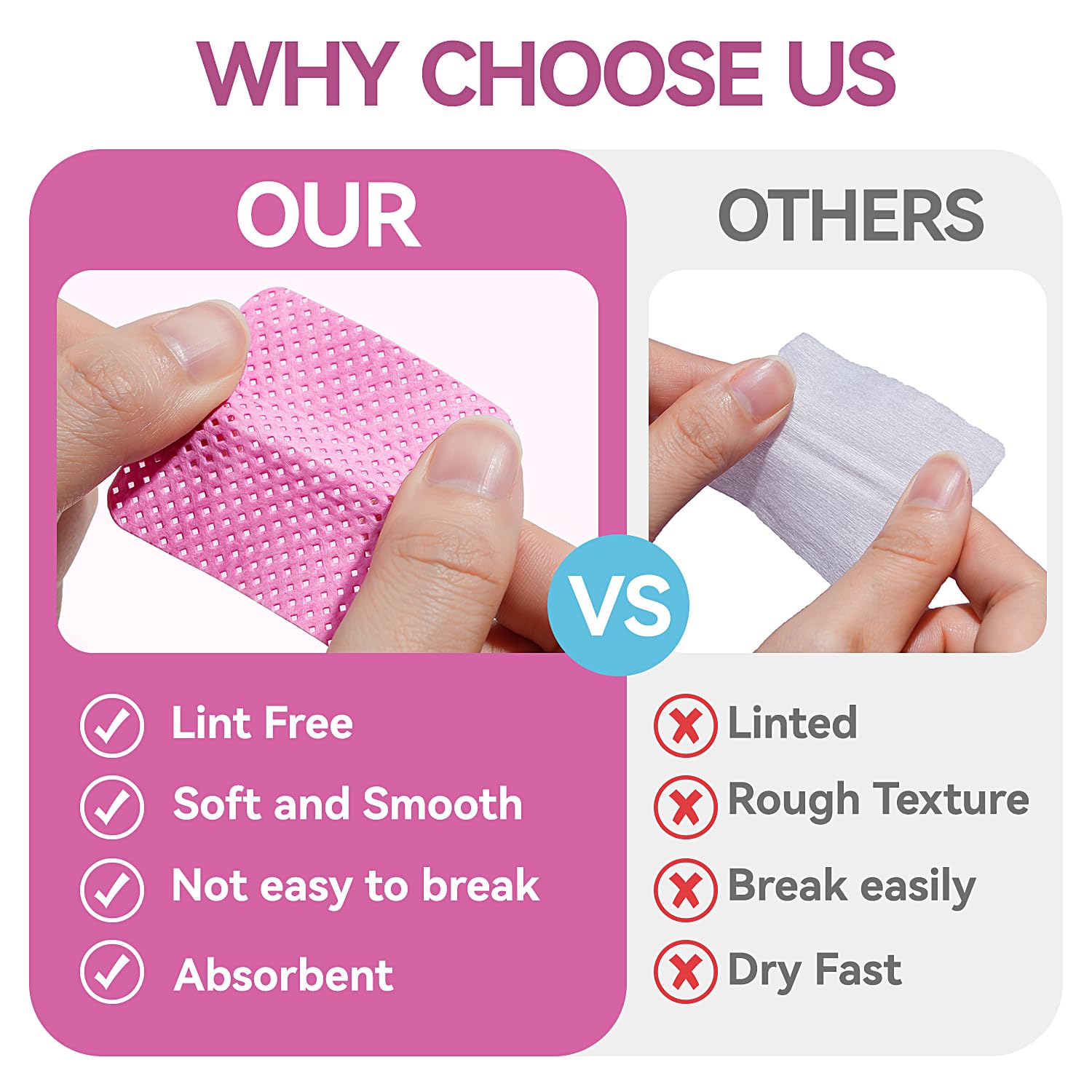 Ten pink plastic soak off finger clips included in the home nail care set.
