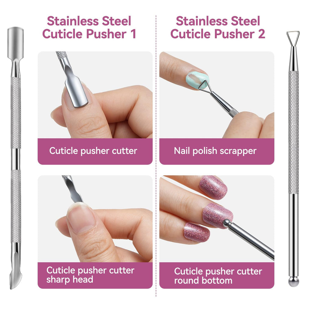 Cuticle pusher and triangular scraper tools for gel polish removal