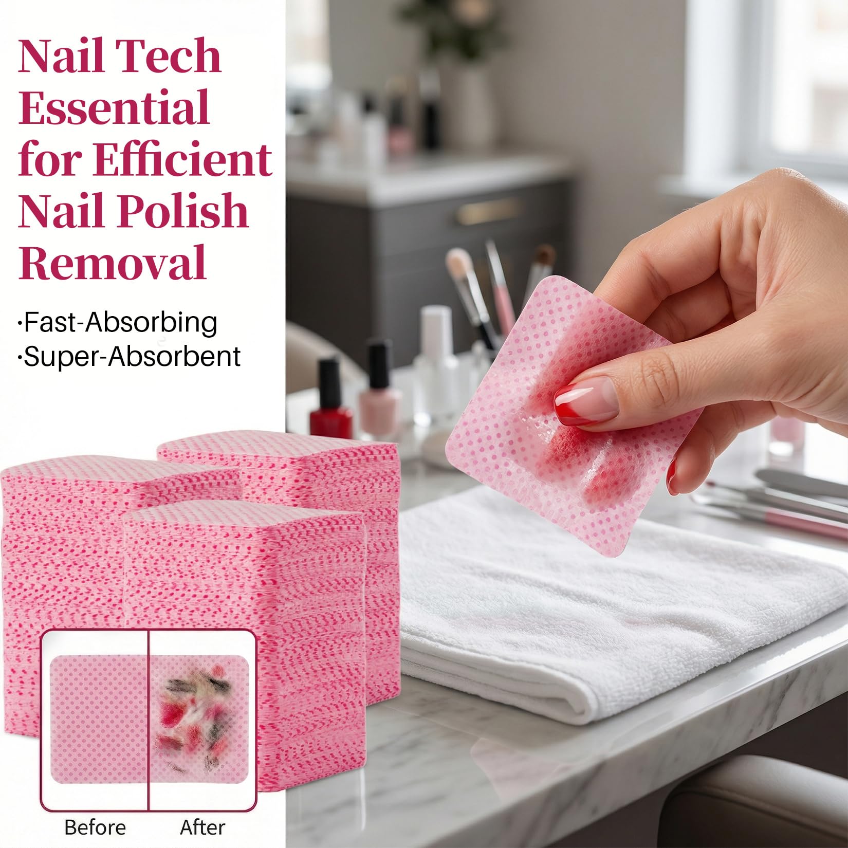 Non-woven fabric nail wipes by Maqihan showing size and quality