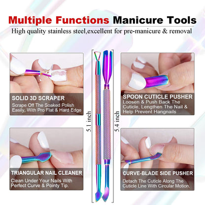 Packaging details of the Louinstic professional gel nail polish remover showing safety instructions and fast acting timeframes.