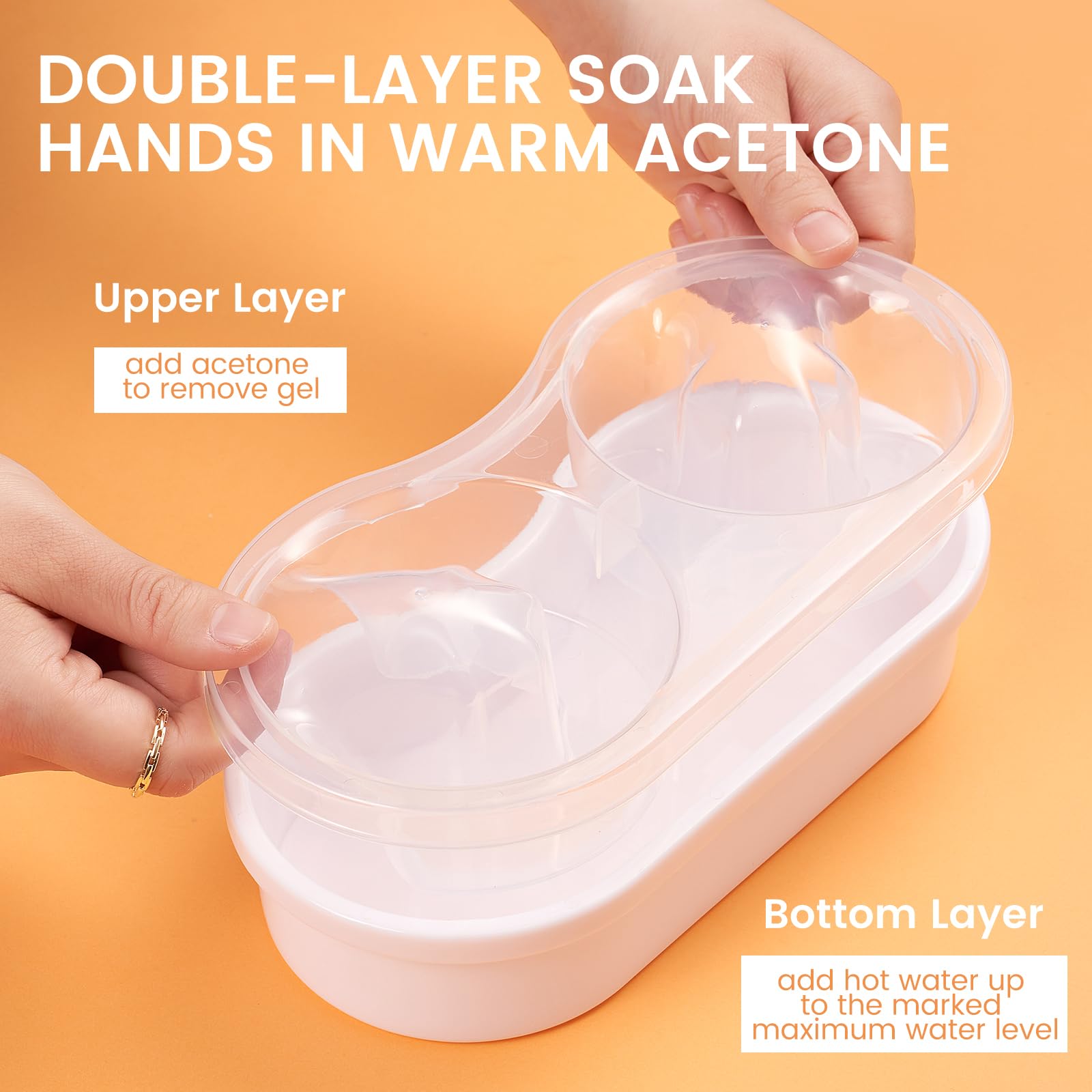 Acetone proof nail removal bowl showing the separate warm water compartment.