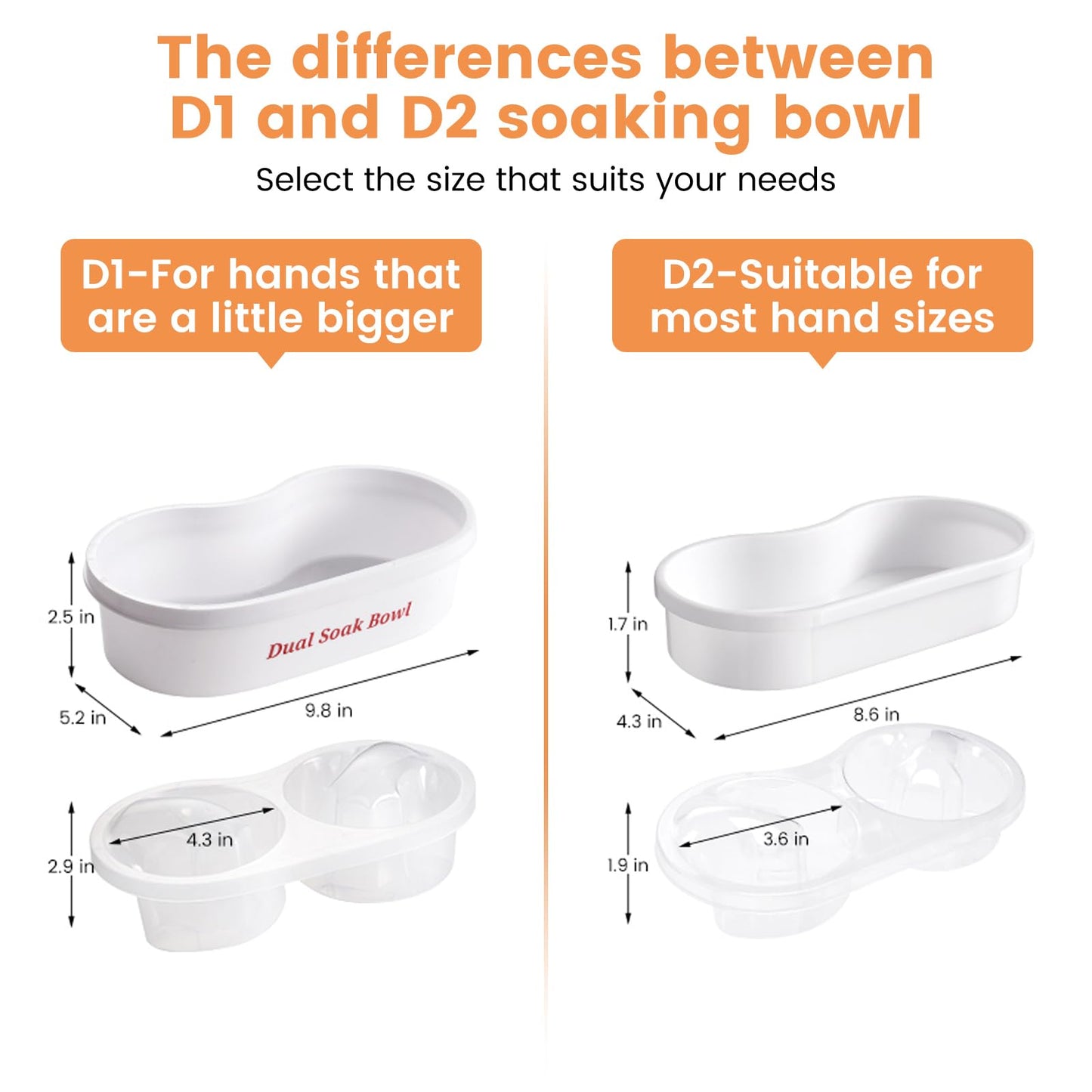 Wilfniee packaging and product dimensions for the white dual soaking bowl.