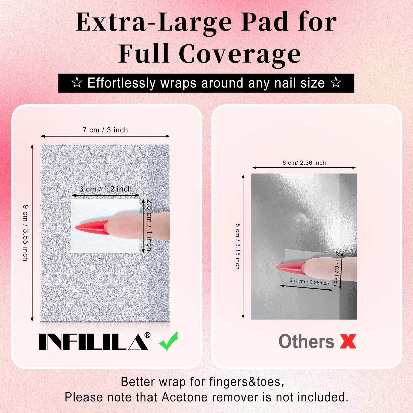 Close up of a single NXJ INFILILA foil wrap displaying the upgraded large integrated cotton pad.