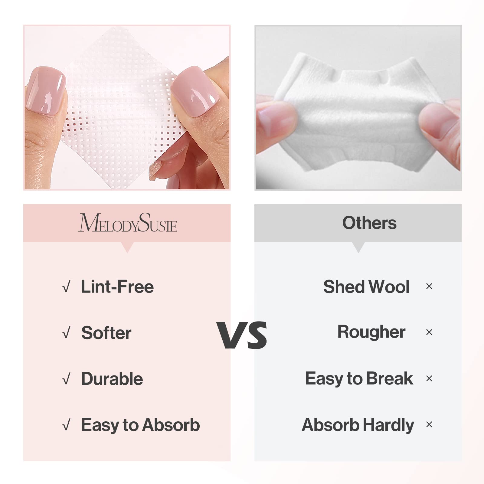 MelodySusie absorbent beauty wipes being used to clean salon tweezers and eyelash extension tools.