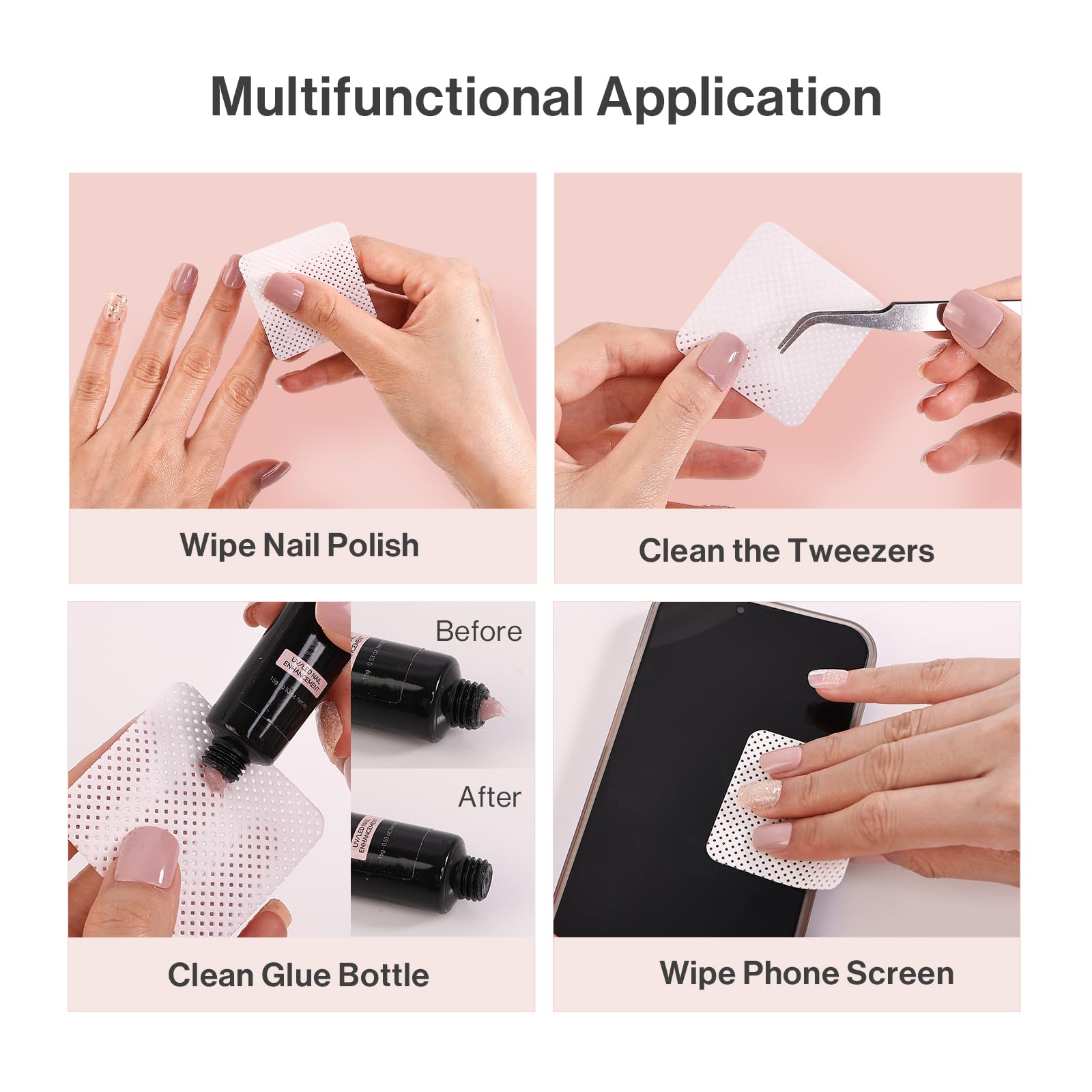 Demonstration of a hand using the MelodySusie non woven fabric wipe to remove gel nail polish smoothly.